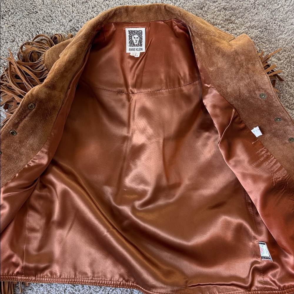 Vintage Union Made Anne Klein Camel Western Suede Fringe Jacket Size 6 - Picture 5 of 11